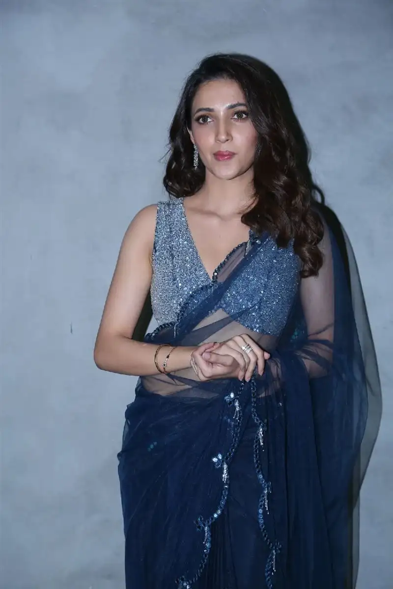 South Indian Actress Neha Shetty in Sleeveless Blue Saree